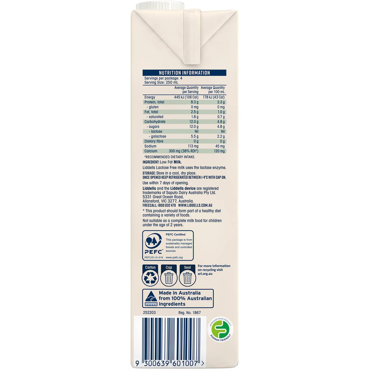 Liddells Lactose Free Low Fat Milk Long Life Uht Milk 1l Woolworths