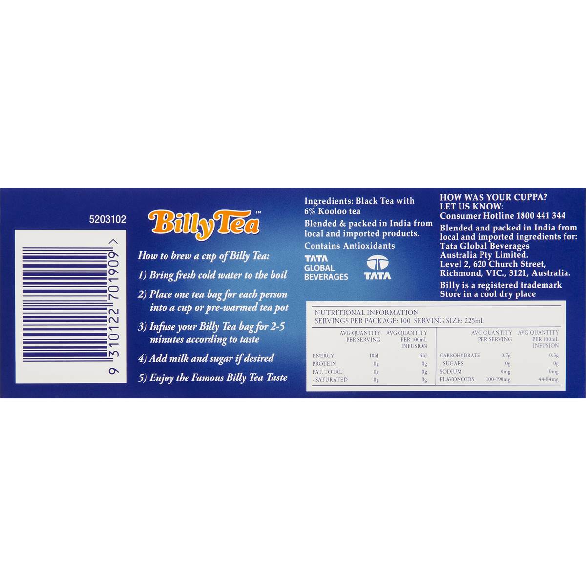 Billy Tea Campfire Brew Tea Bags 100pk 185g Woolworths