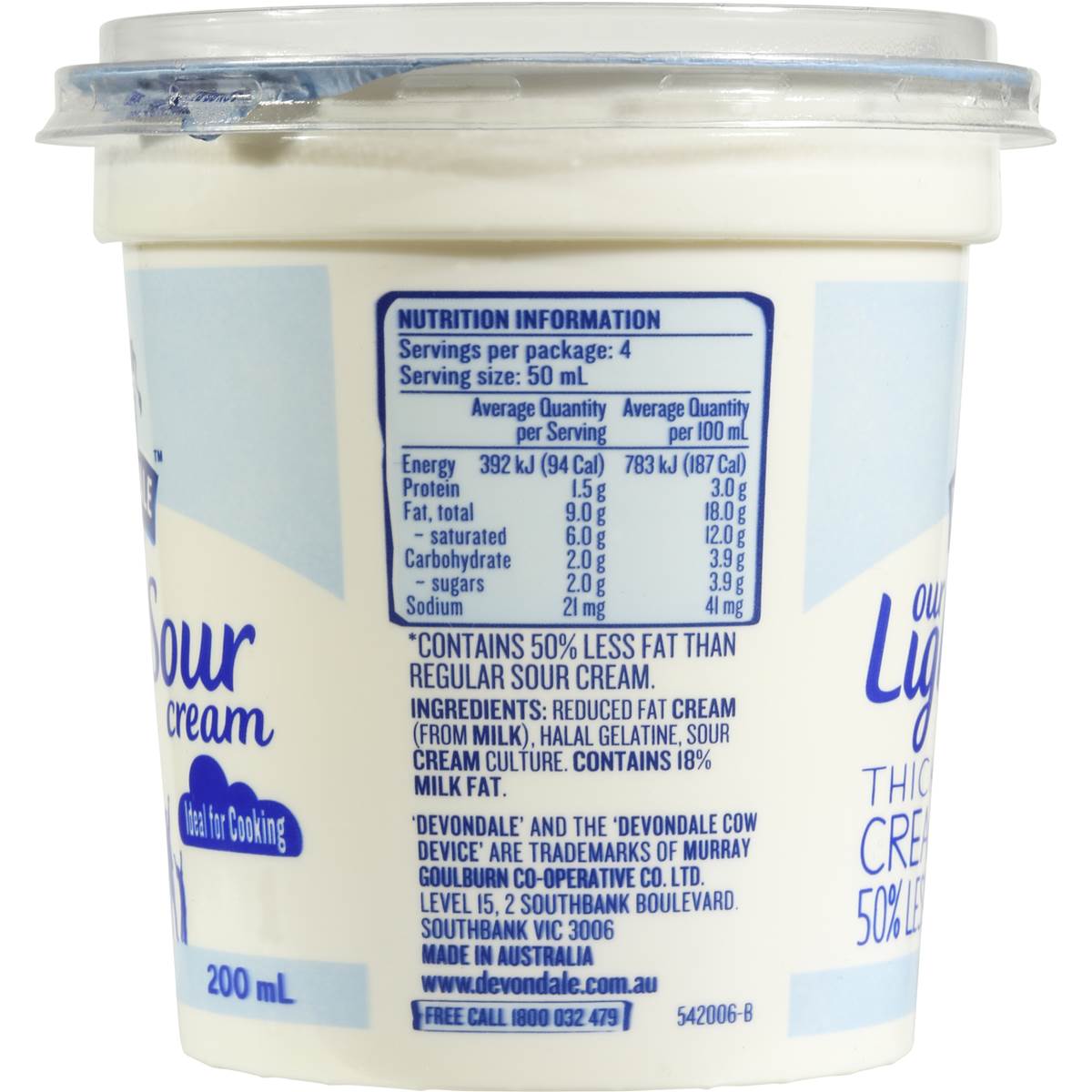 Devondale Light Sour Cream 200ml | Woolworths