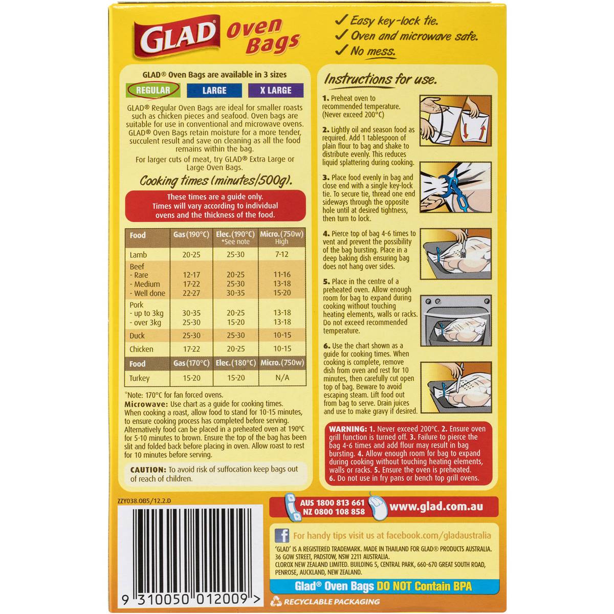 Glad Oven Bag Regular Regular 5 Pack Woolworths