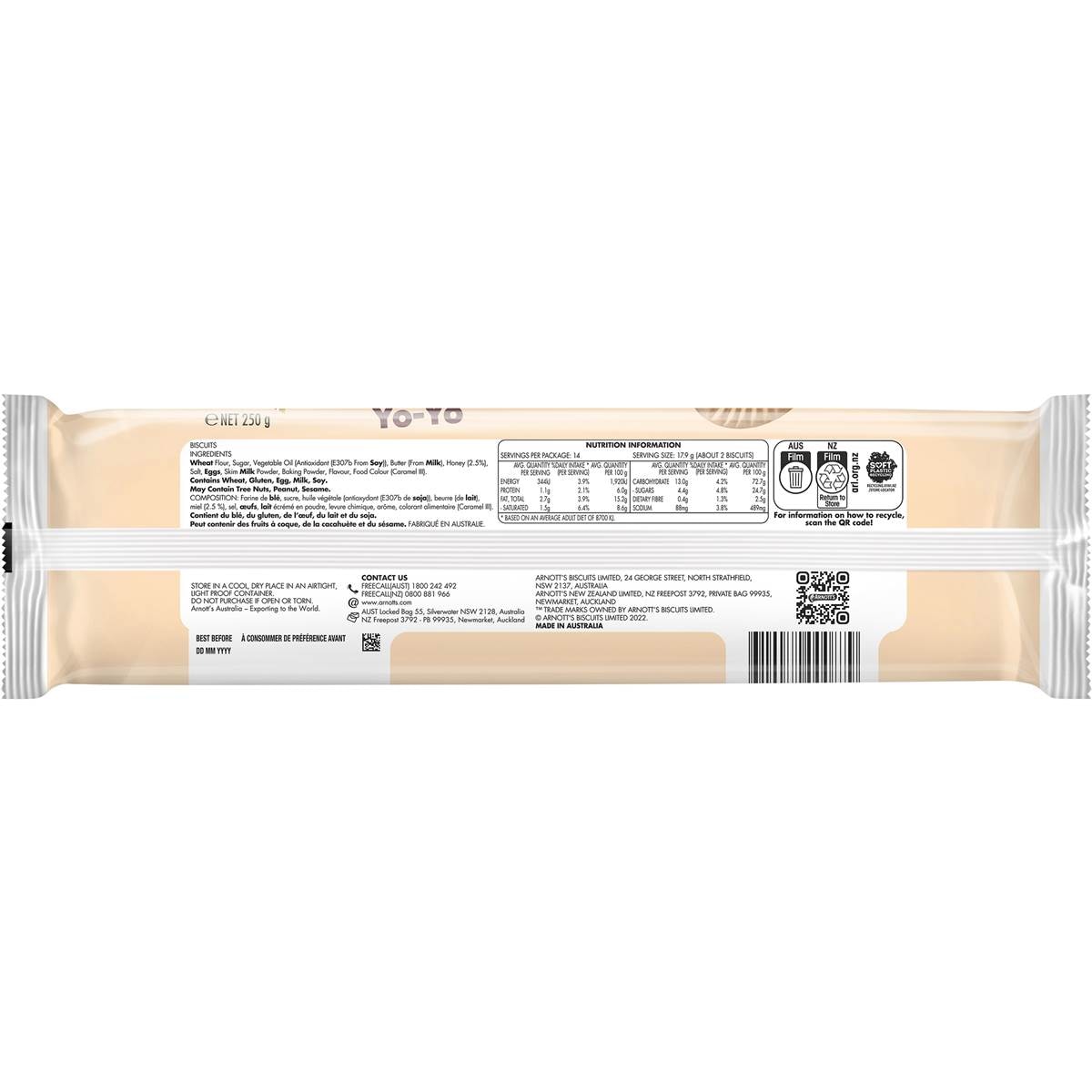 Arnott's Yo Yo Plain Biscuits 250g Woolworths