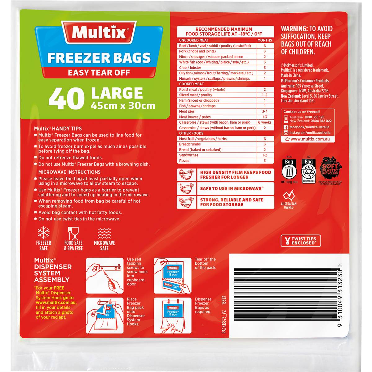 Multix Easy Tear Off Freezer Bags Large 40 Pack Woolworths