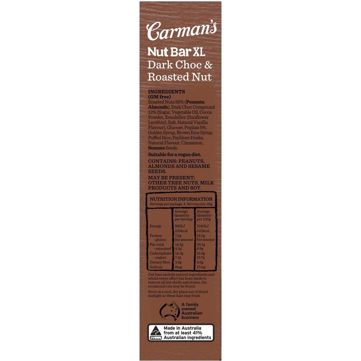 Carman's Nut Bars Xl Dark Chocolate & Roasted Nut 4 Pack Woolworths