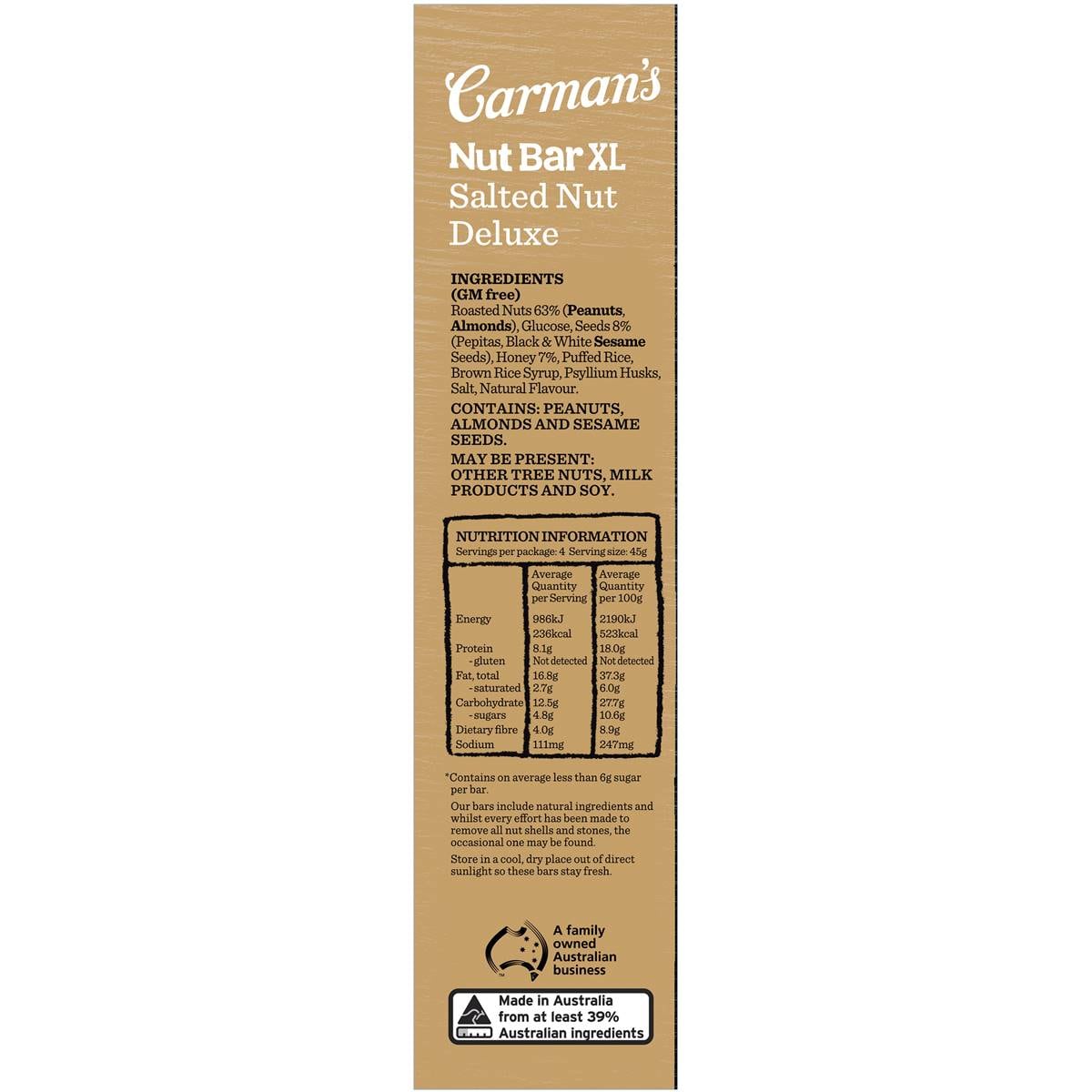 Carman's Nut Bars Xl Salted Nut Deluxe 4 Pack Woolworths