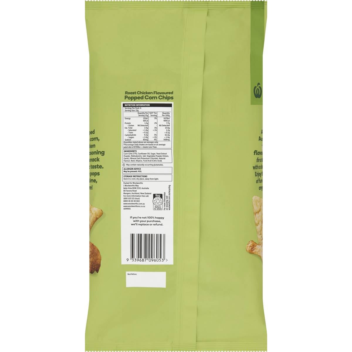 Woolworths Roast Chicken Flavoured Popcorn Chips 6 Pack Woolworths