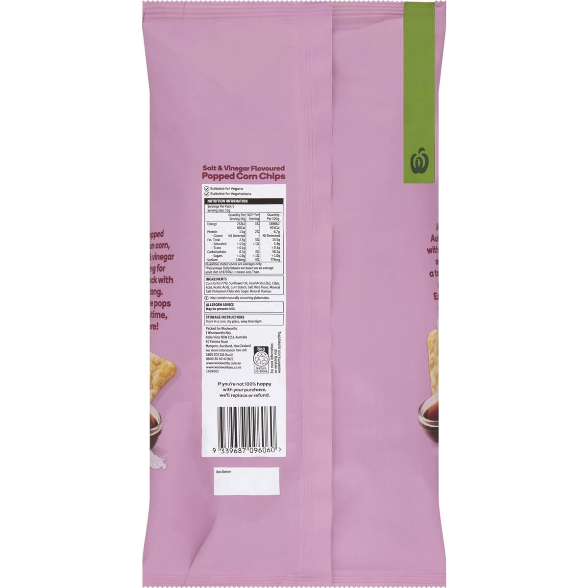 Woolworths Salt & Vinegar Popcorn Chips 6 Pack Woolworths