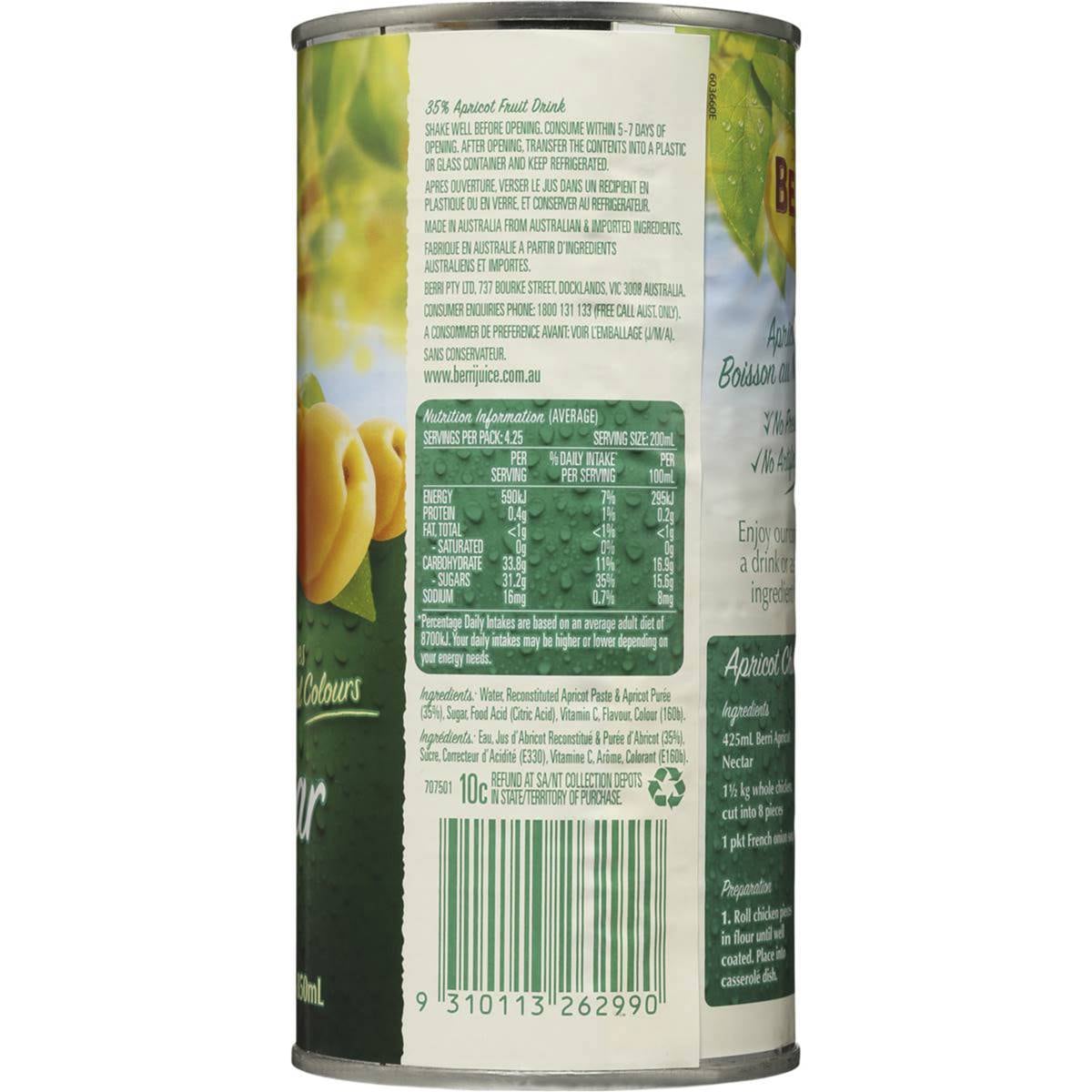 Berri Apricot Nectar 850ml Woolworths