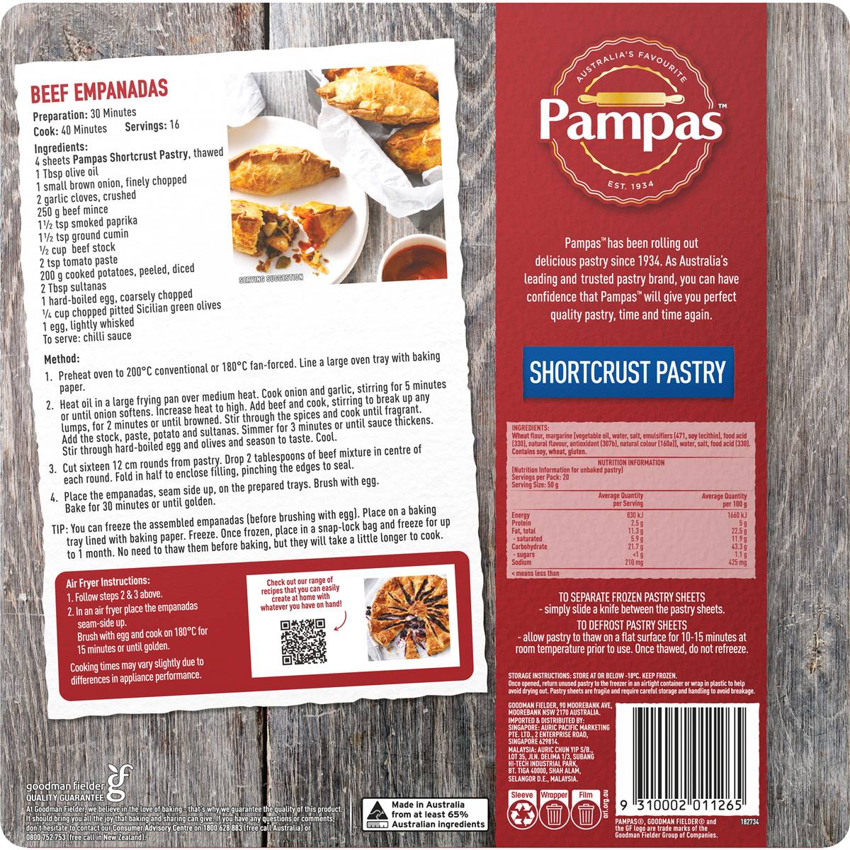 Pampas Shortcrust Pastry 5 Sheets 1kg Woolworths
