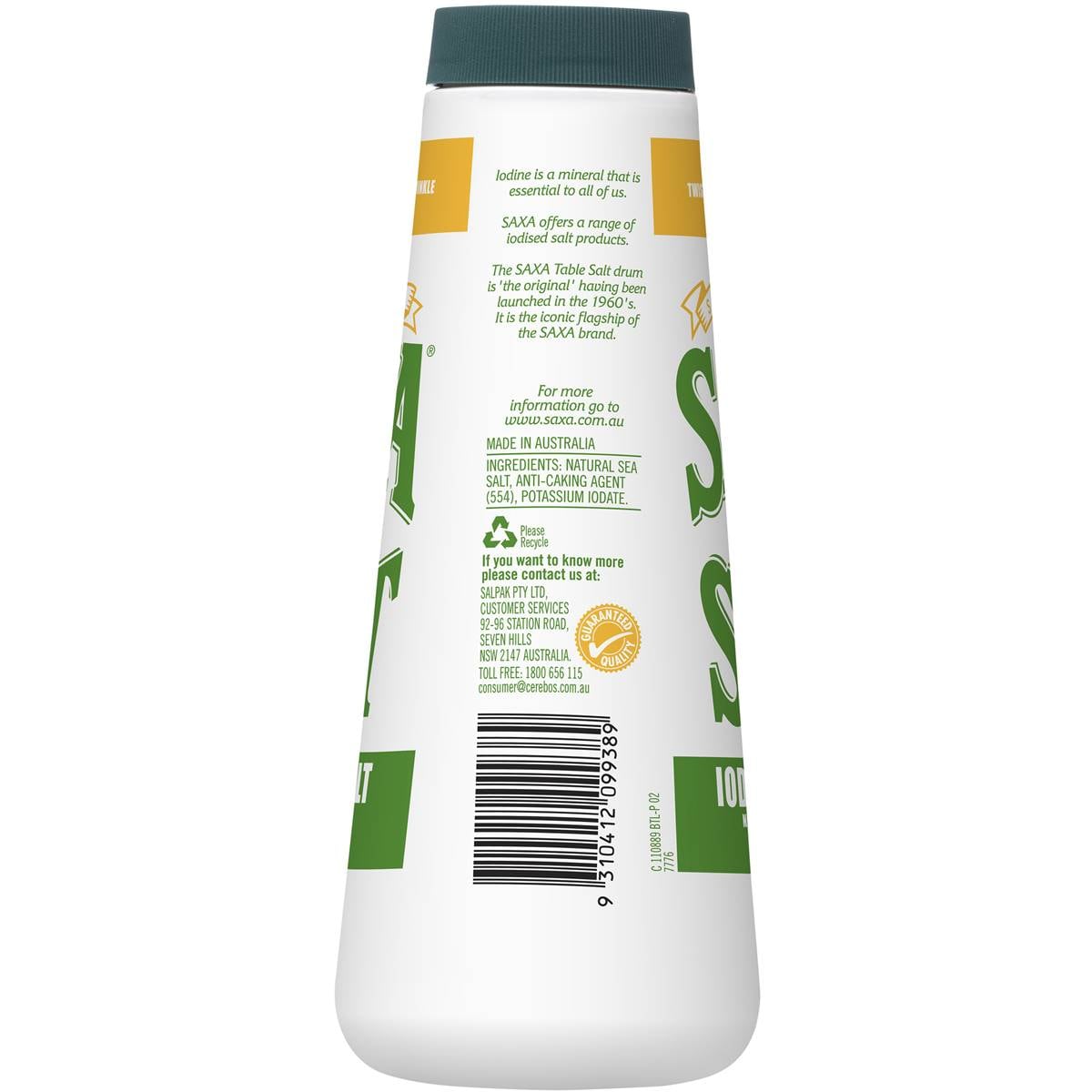 Saxa Iodised Table Salt Shaker 750g Woolworths