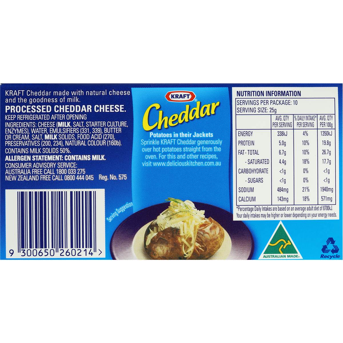 Kraft Cheddar Cheese 250g Woolworths