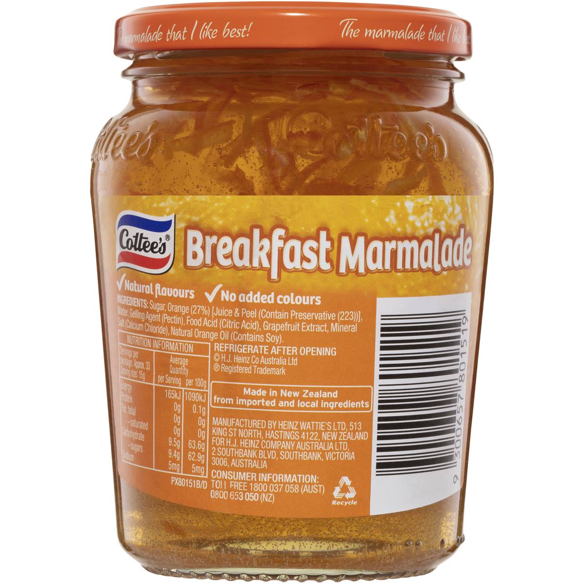 Cottee's Breakfast Marmalade Jam 500g Woolworths