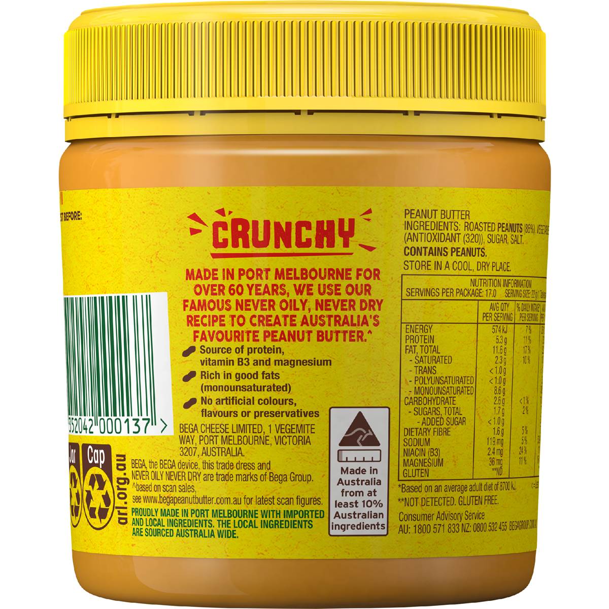 Bega Peanut Butter Crunchy 375g Woolworths
