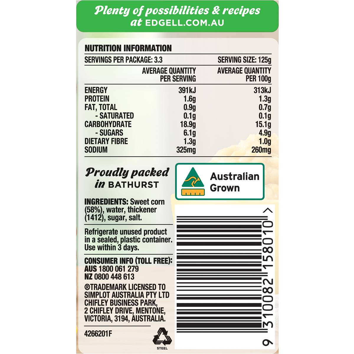 Edgell Creamed Corn 420g Woolworths