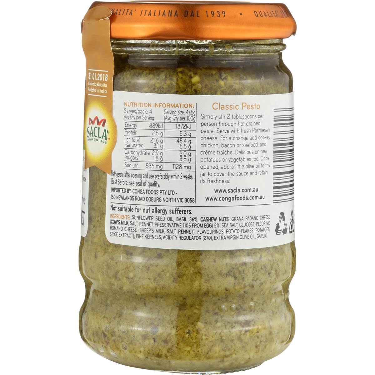 Sacla Pesto Classic Green 190g Woolworths