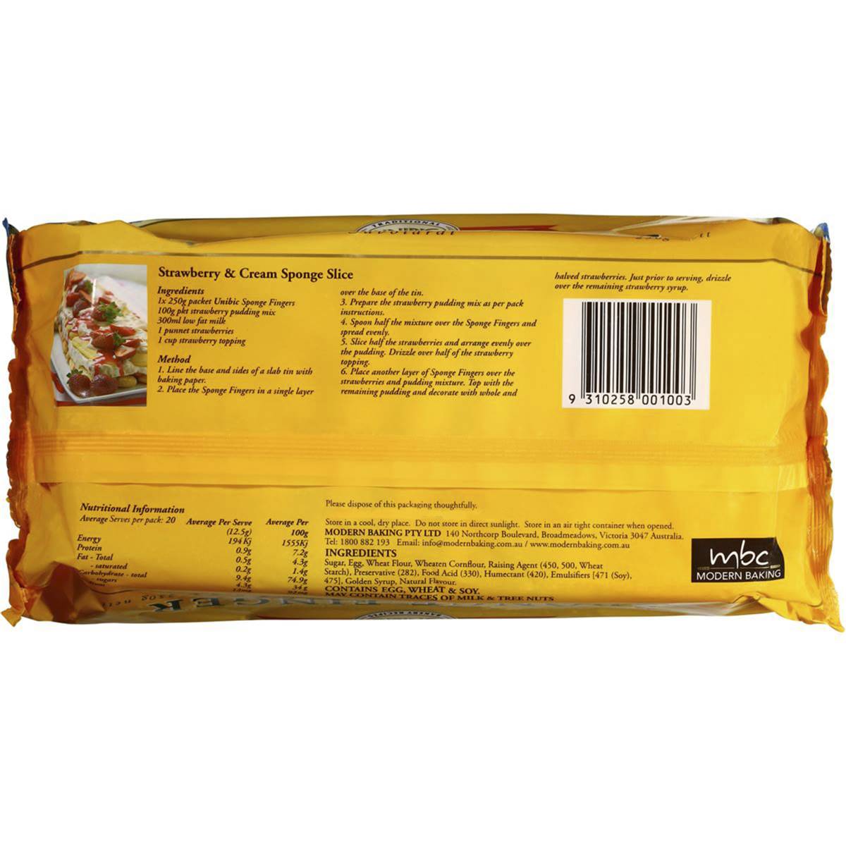 Unibic Sponge Sweet Finger Biscuits 250g Woolworths