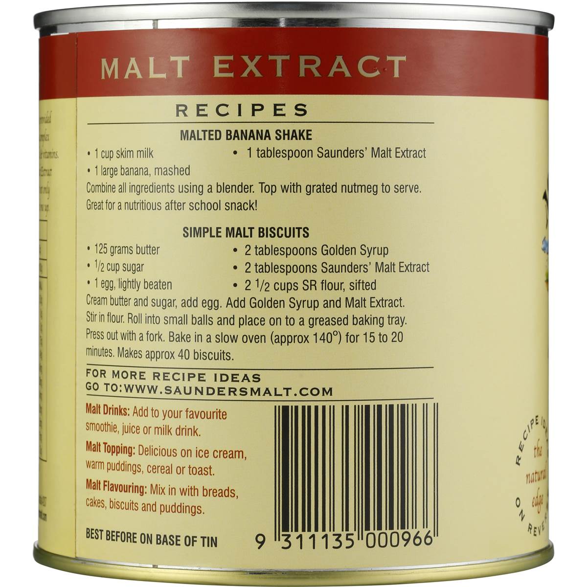 Saunders Malt Extract 1kg Woolworths