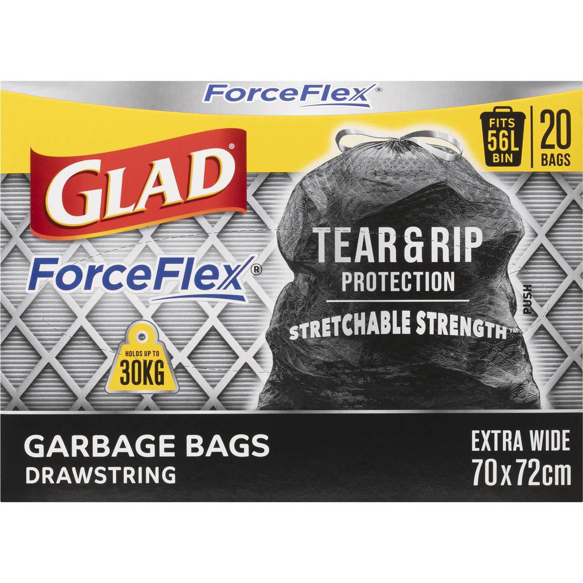 Glad Garbage Bags Tuff Stuff Drawstring 56l 20 Pack Woolworths