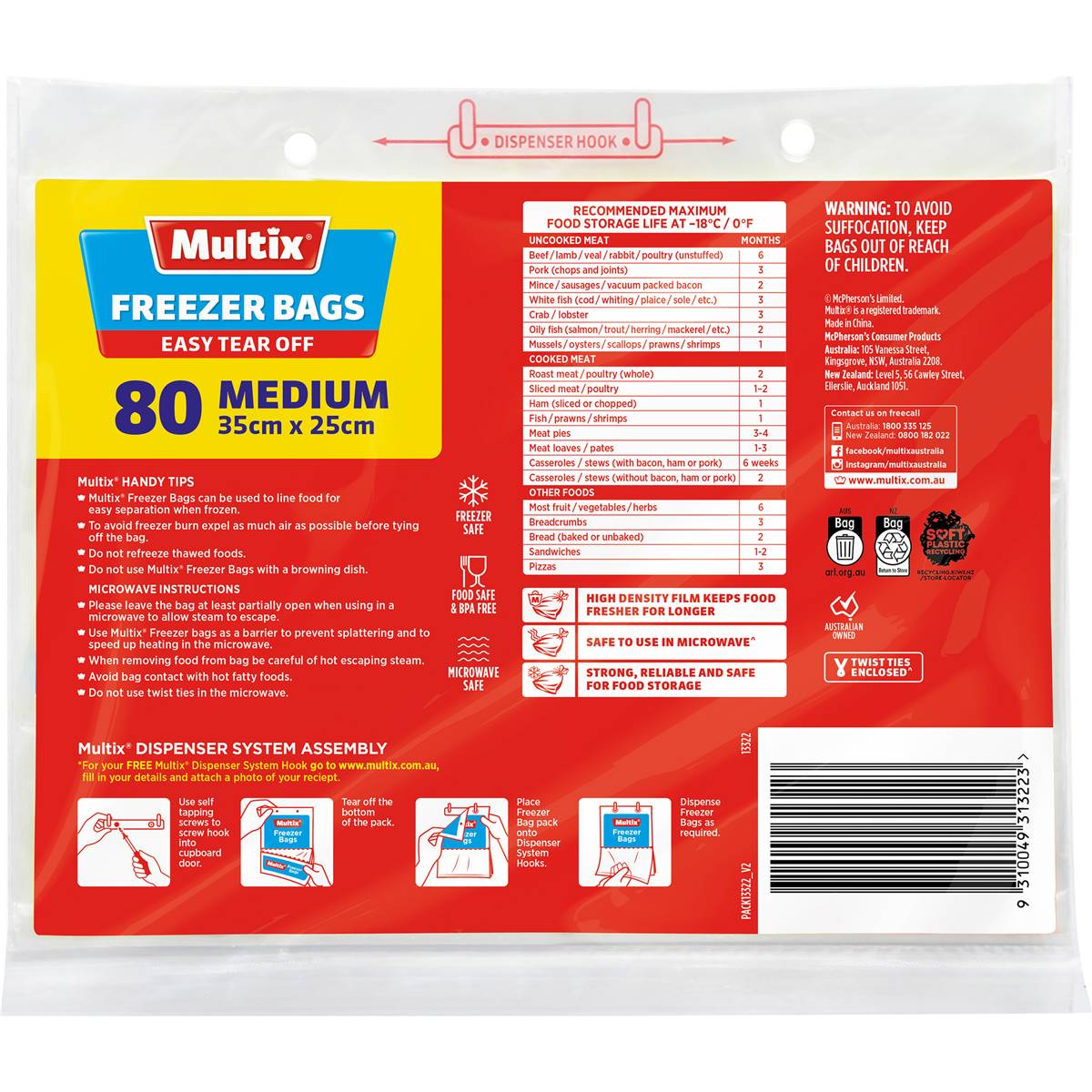 Multix Easy Tear Off Freezer Bags Medium 80 Pack Woolworths