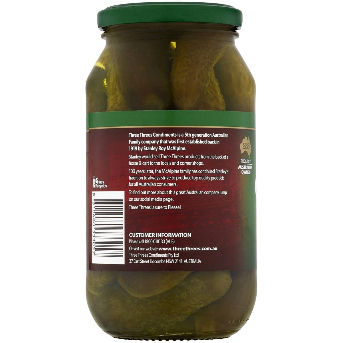 Three Threes Gherkins Sweet Spiced 540g Woolworths