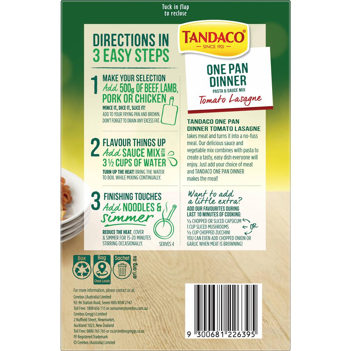 Tandaco One Pan Dinner Tomato Lasagne 200g Woolworths