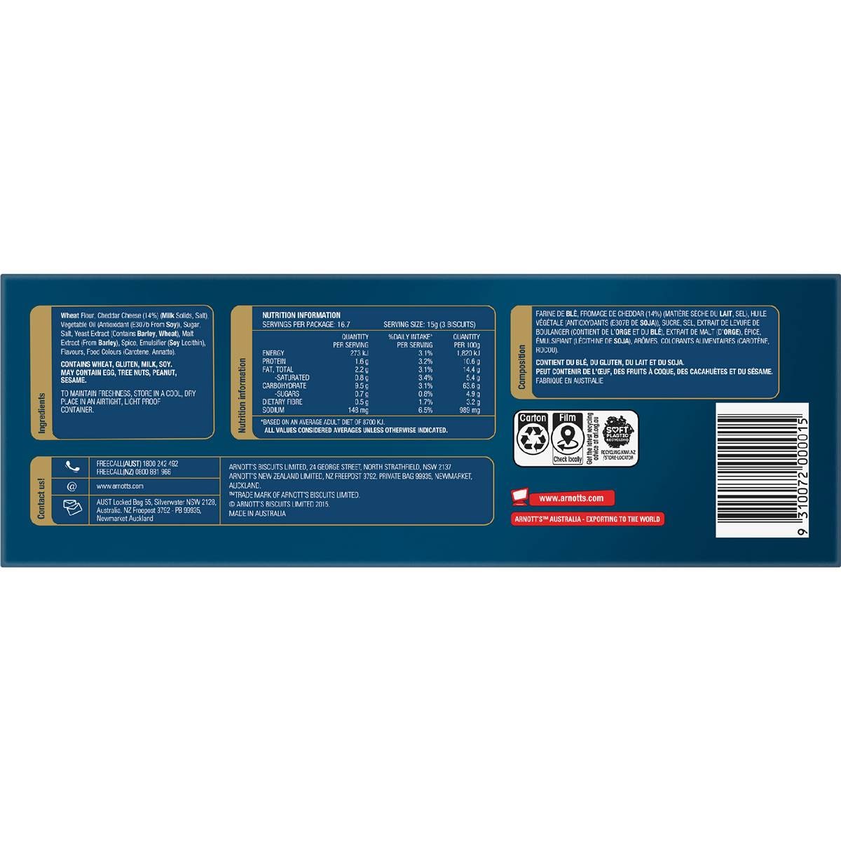 Arnott's Country Cheese Crackers 250g Woolworths