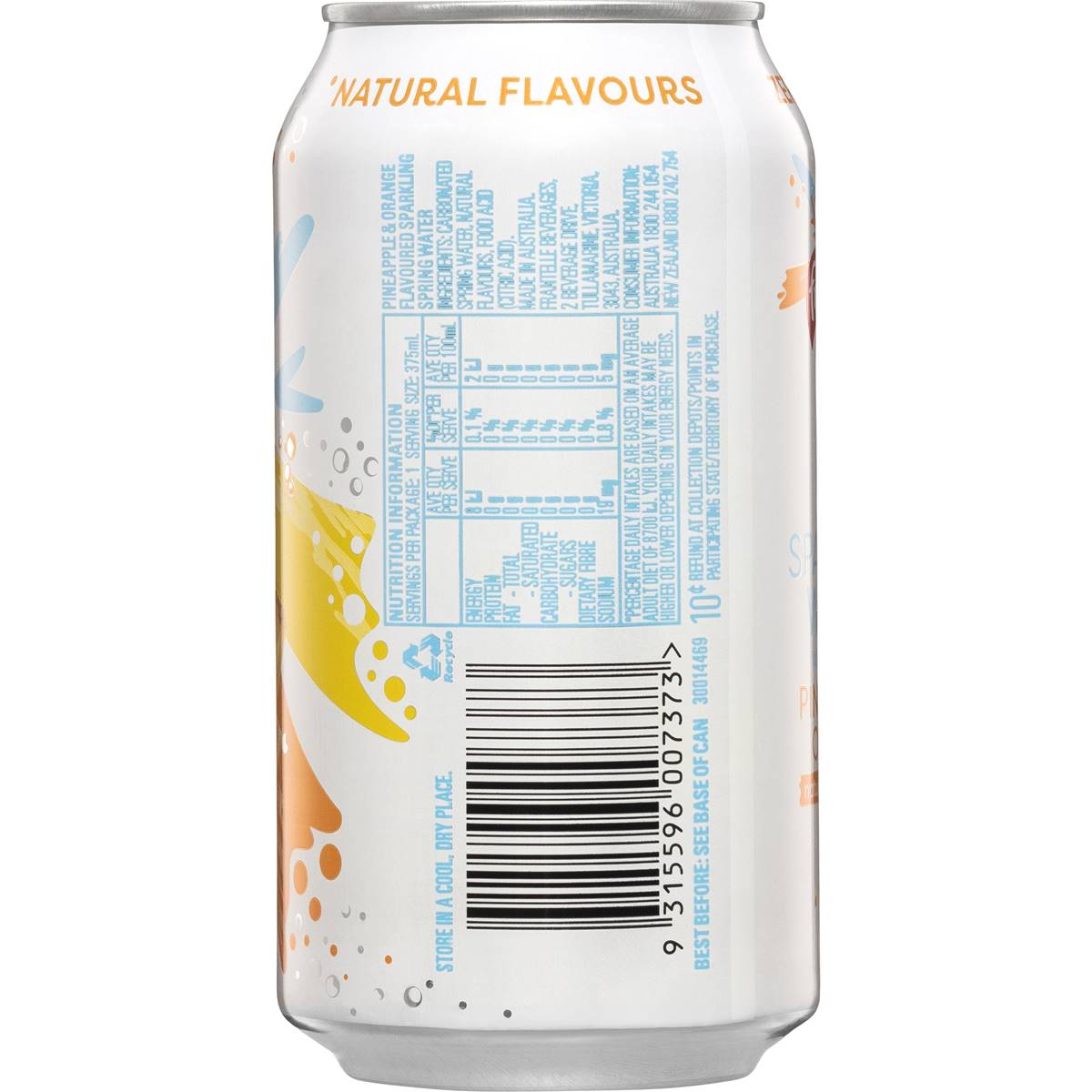 Frantelle Sparkling Water Pineapple & Orange Can 375ml Woolworths