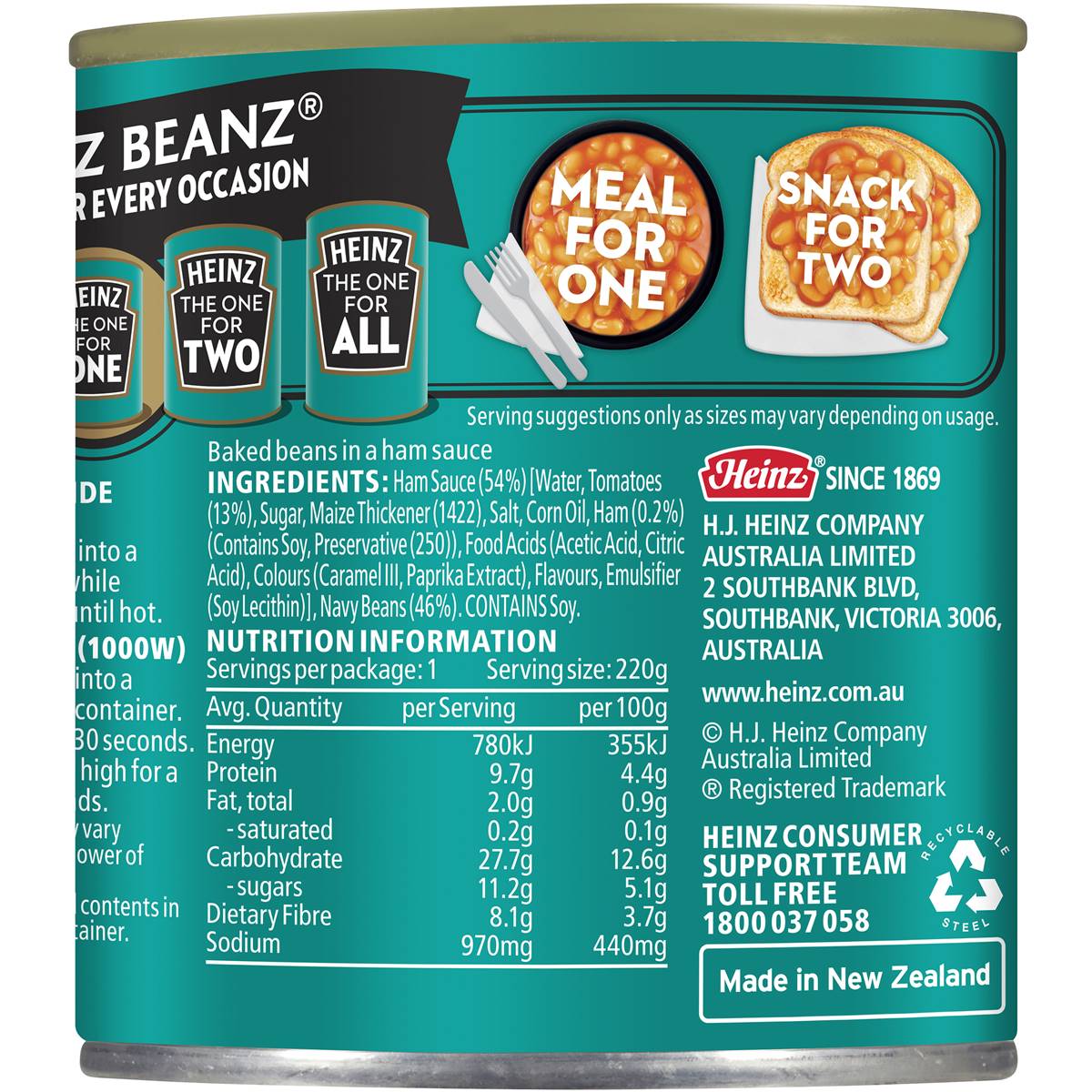 Heinz Baked Beans In Ham Sauce Canned Breakfast Beans 220g Woolworths