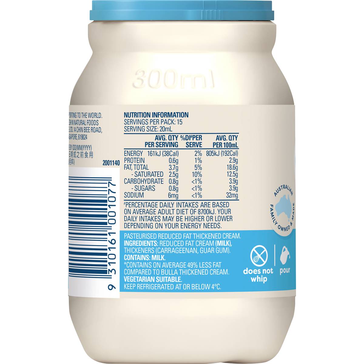 Bulla Light Thickened Cream 300ml Woolworths