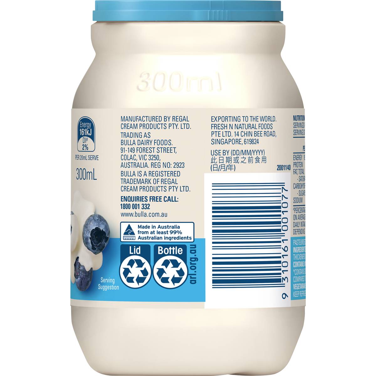 Bulla Light Thickened Cream 300ml Woolworths