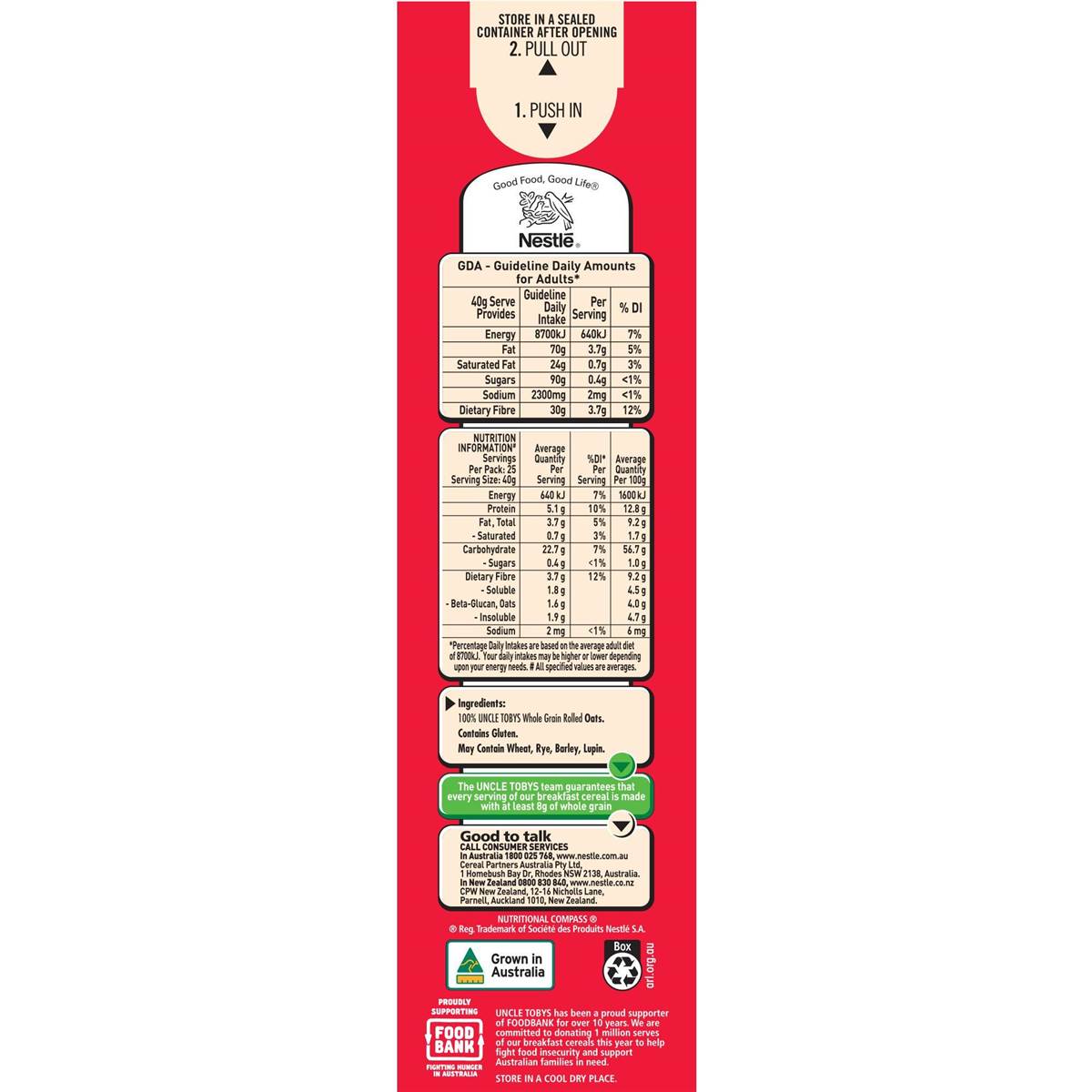 Uncle Tobys Oats Quick Rolled Oats Porridge 1kg Woolworths