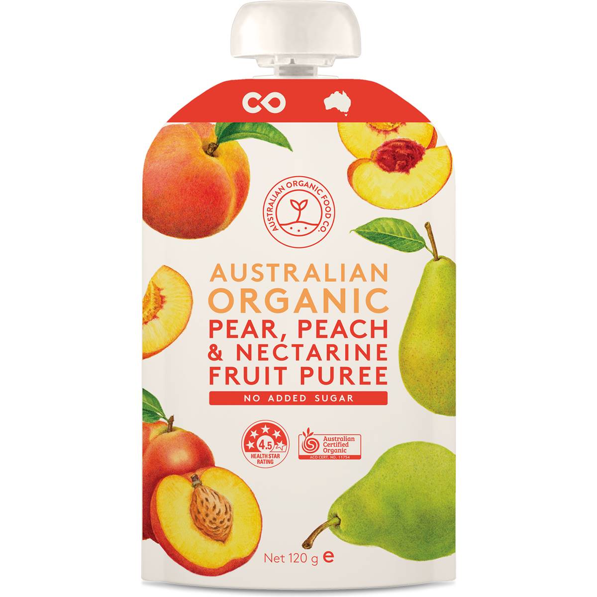 Australian Organic Food Co Fruit Puree Pear Peach Nectarine