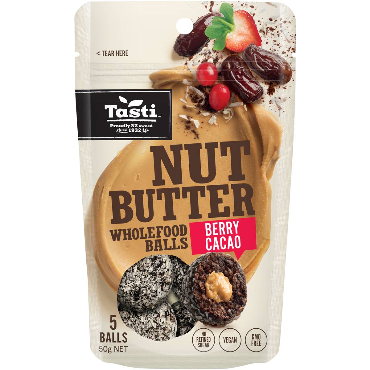 Tasti Nut Butter Balls Berry Cacao 50g Woolworths