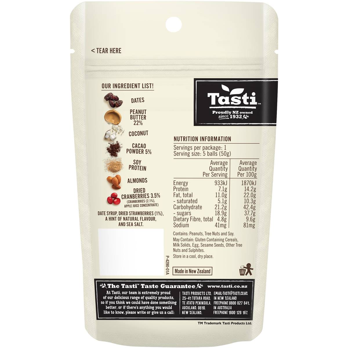 Tasti Nut Butter Balls Berry Cacao 50g Woolworths