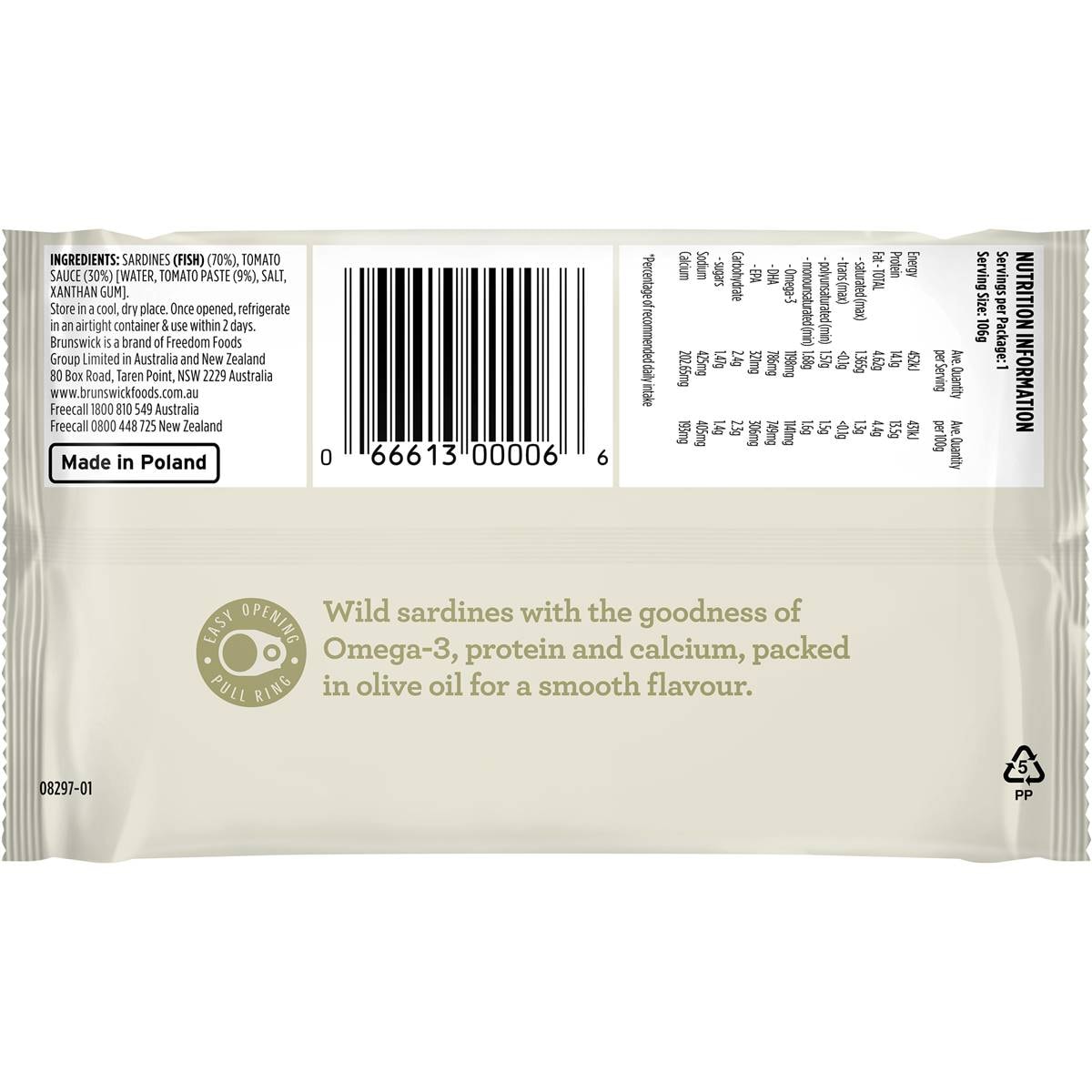 Brunswick Sardines Tomato Sauce 106g Woolworths