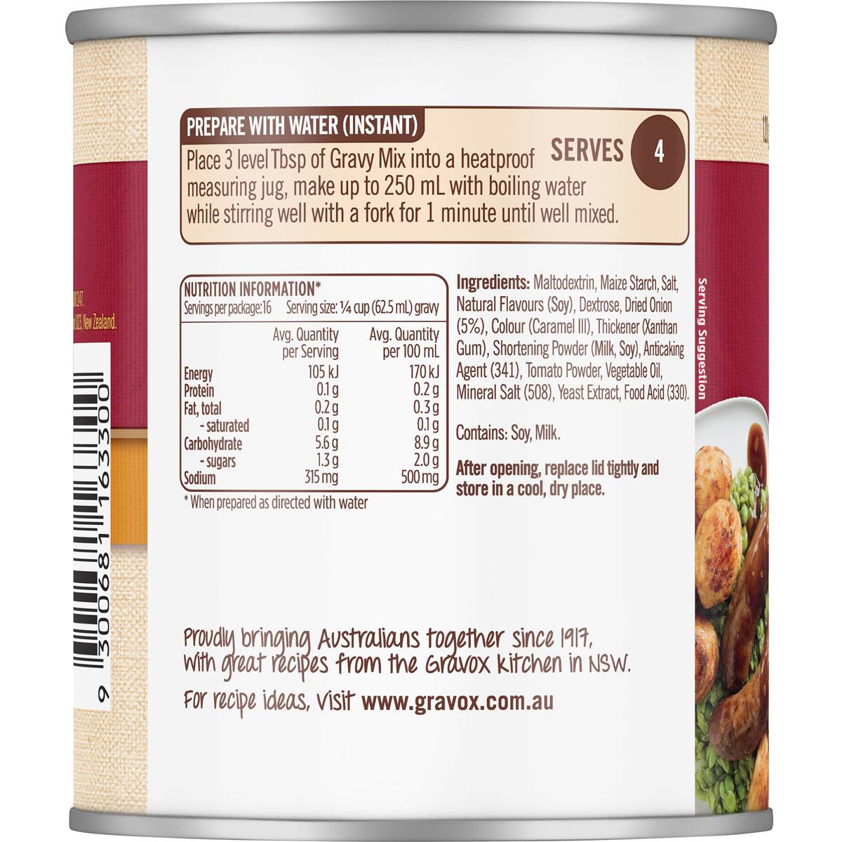 Gravox Brown Onion Gravy Mix Tin 120g Woolworths