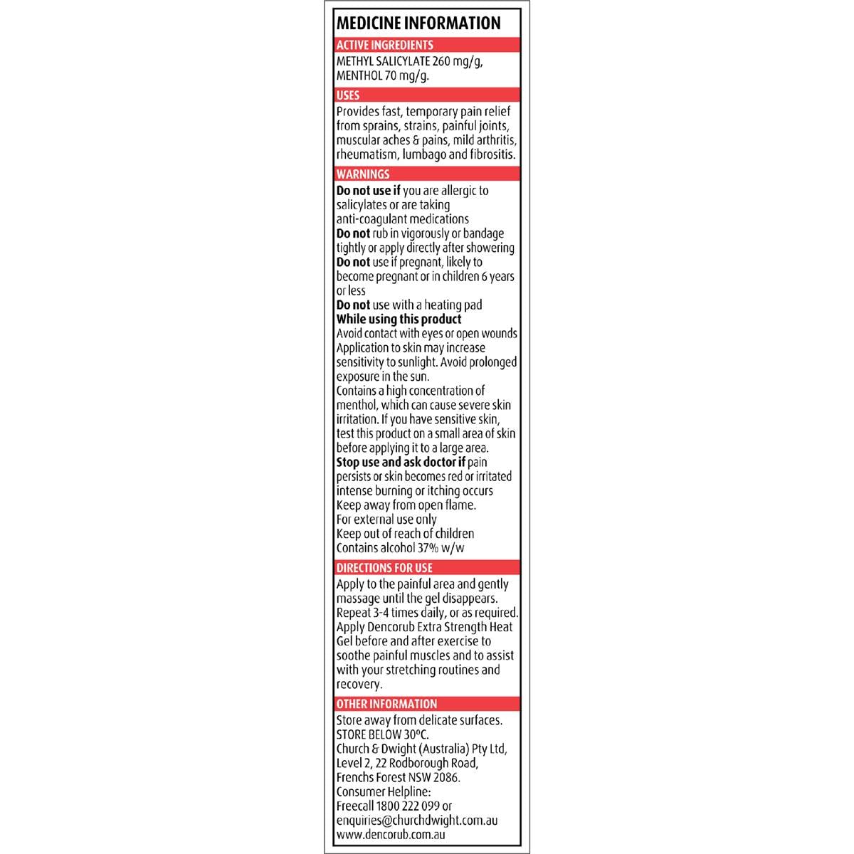 Dencorub Gels Extra Strength Heat 100g Woolworths