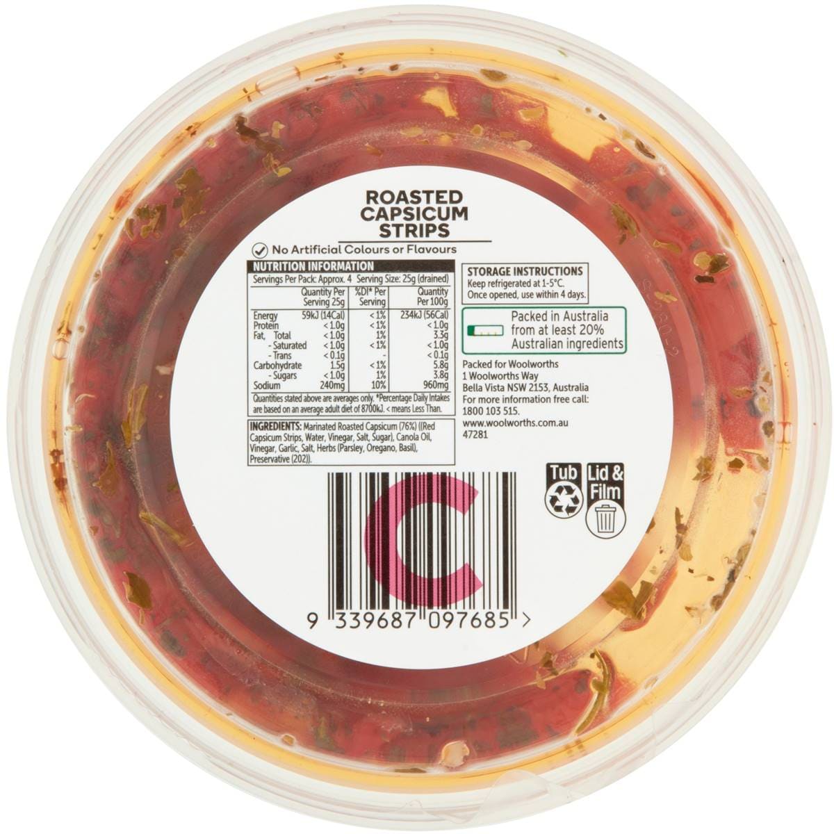 Woolworths Roasted Capsicum Strips 130g Woolworths