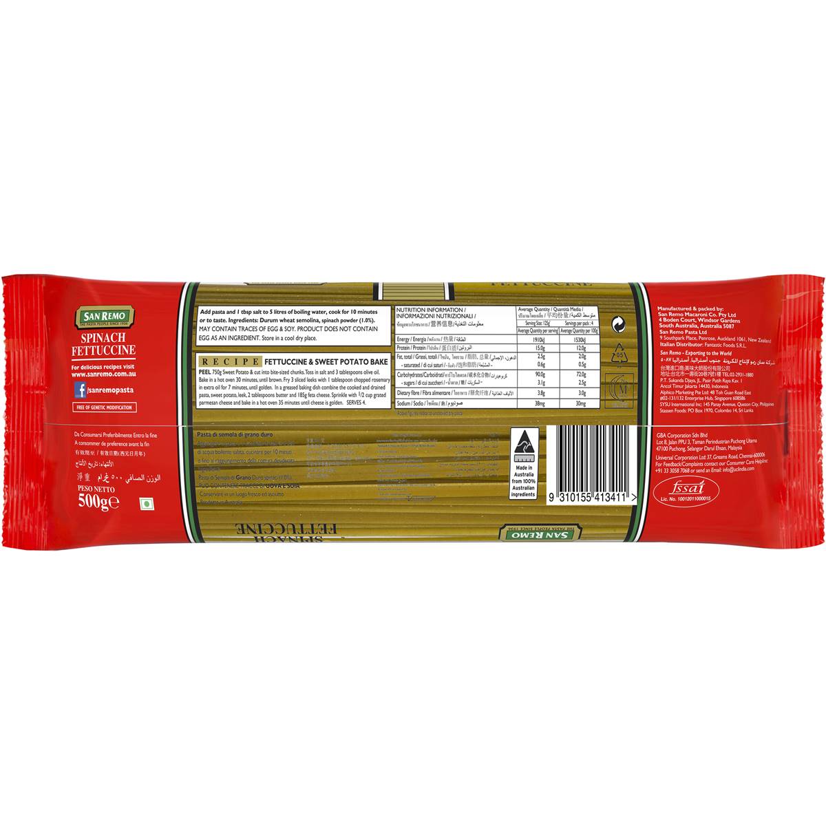 San Remo Fettuccine Spinach Pasta 500g Woolworths