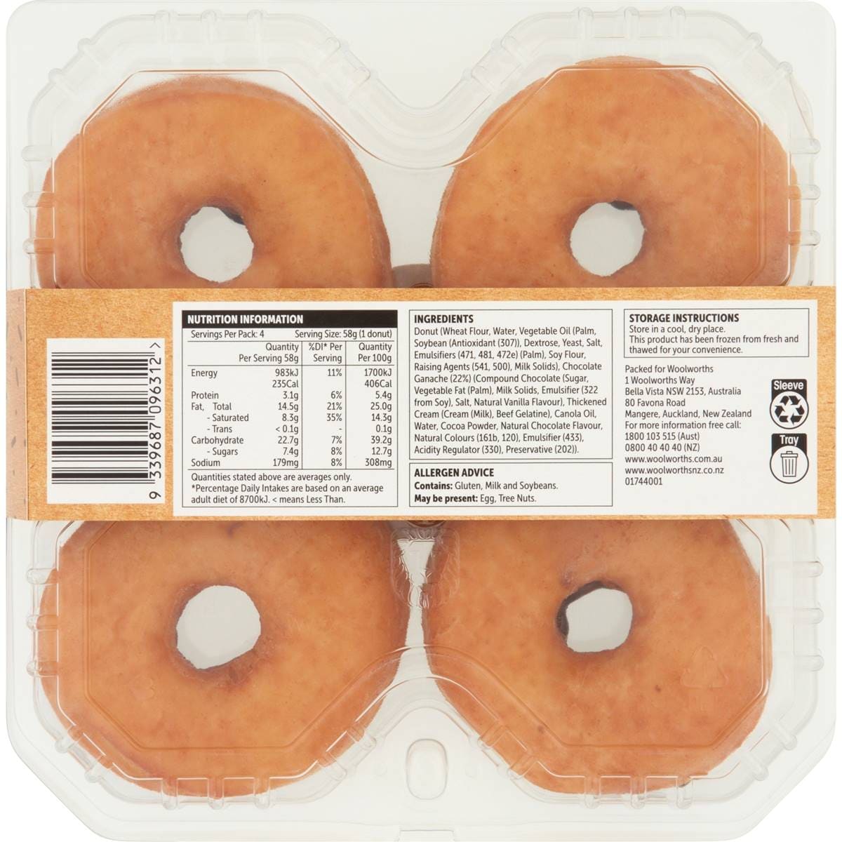 Woolworths Chocolate Iced Donuts 4 Pack Woolworths