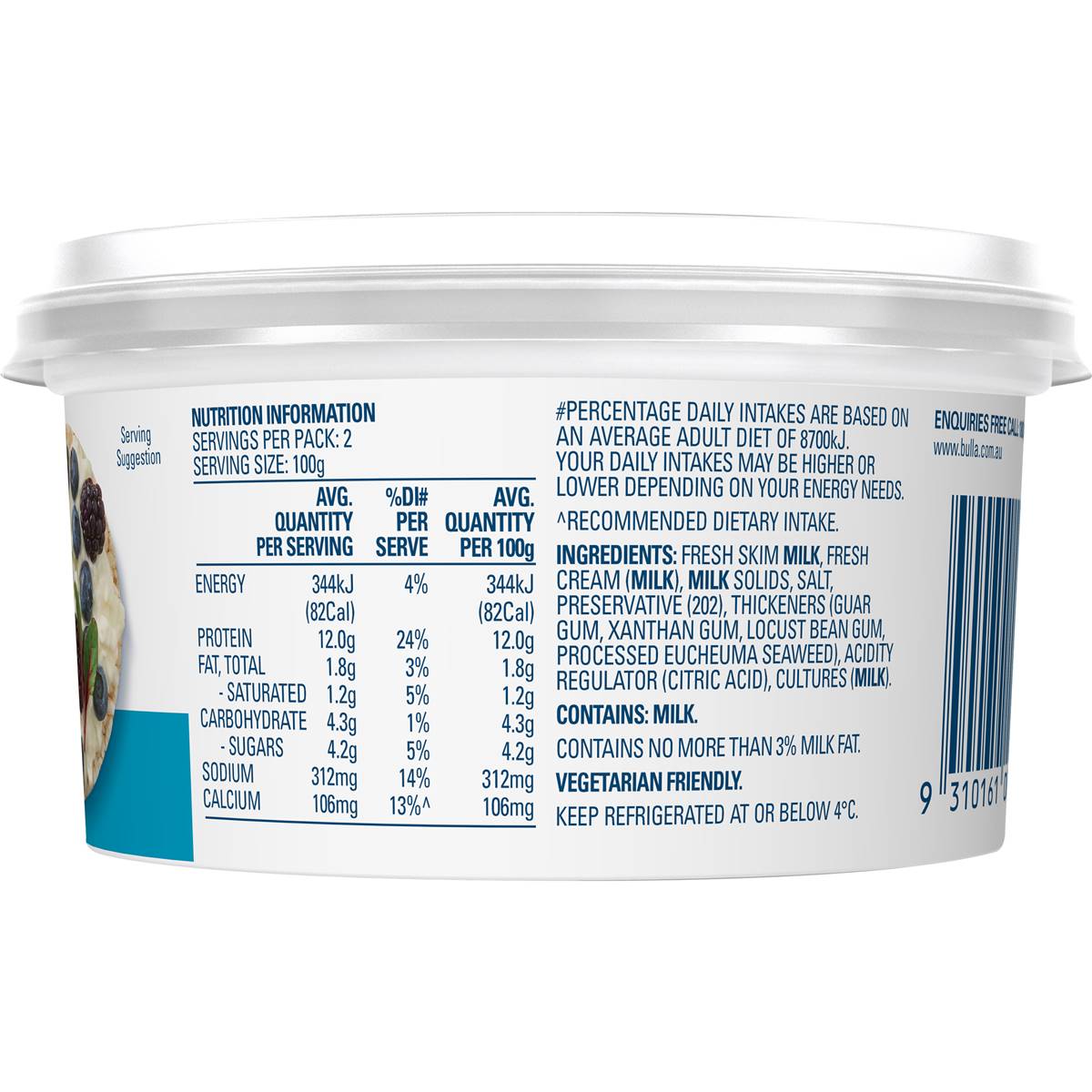 Bulla Cottage Cheese Original 200g Woolworths