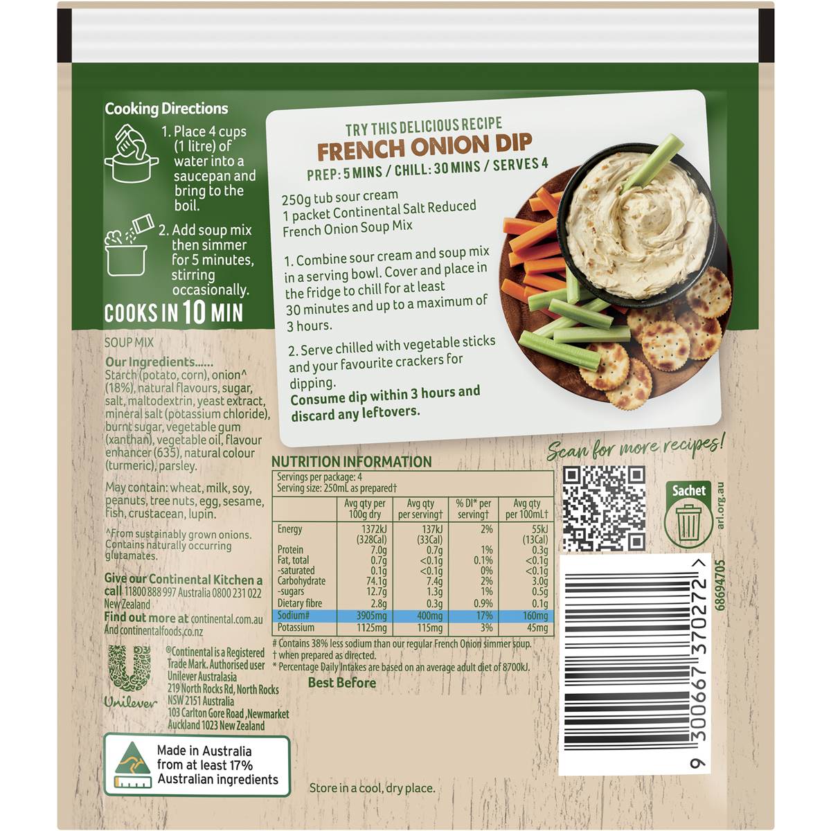 Continental Classics Simmer Soup French Onion Salt Reduced 35g Woolworths