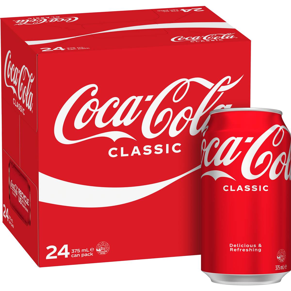 Coca - Cola Classic Soft Drink Multipack Cans 375ml X 24 Pack | Woolworths