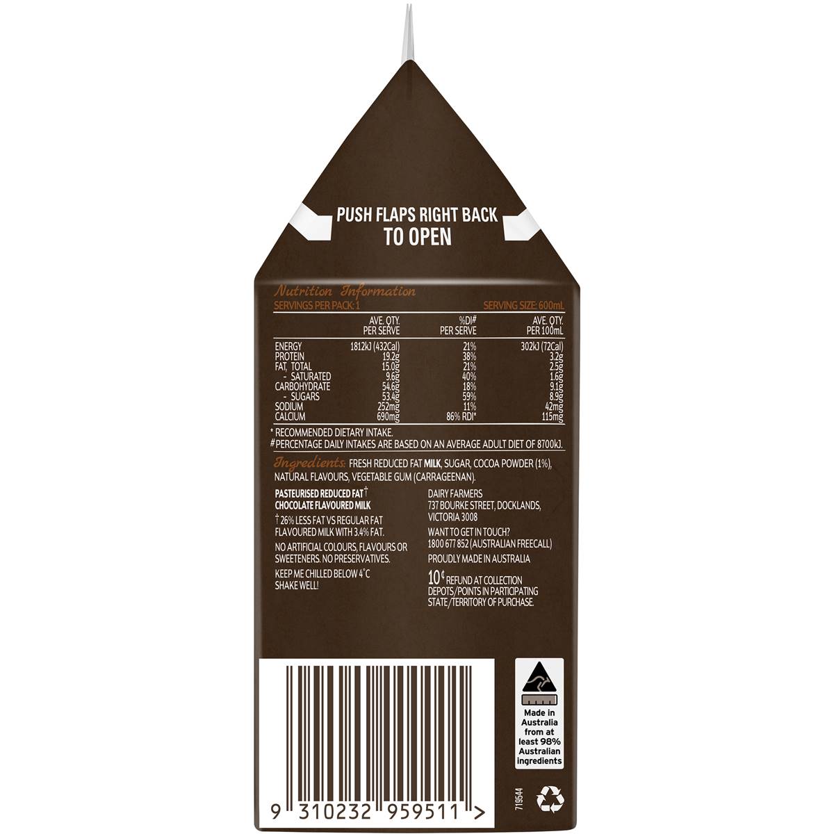 Dairy Farmers Classic Chocolate 600ml 