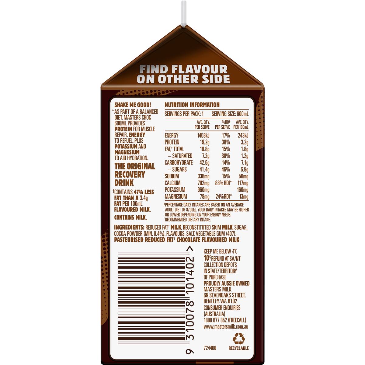 Masters Chocolate Milk 600ml | Woolworths