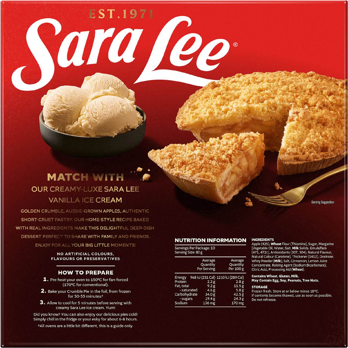 Sara Lee Deep Dish Pie With Apple Crumble Top 800g Woolworths