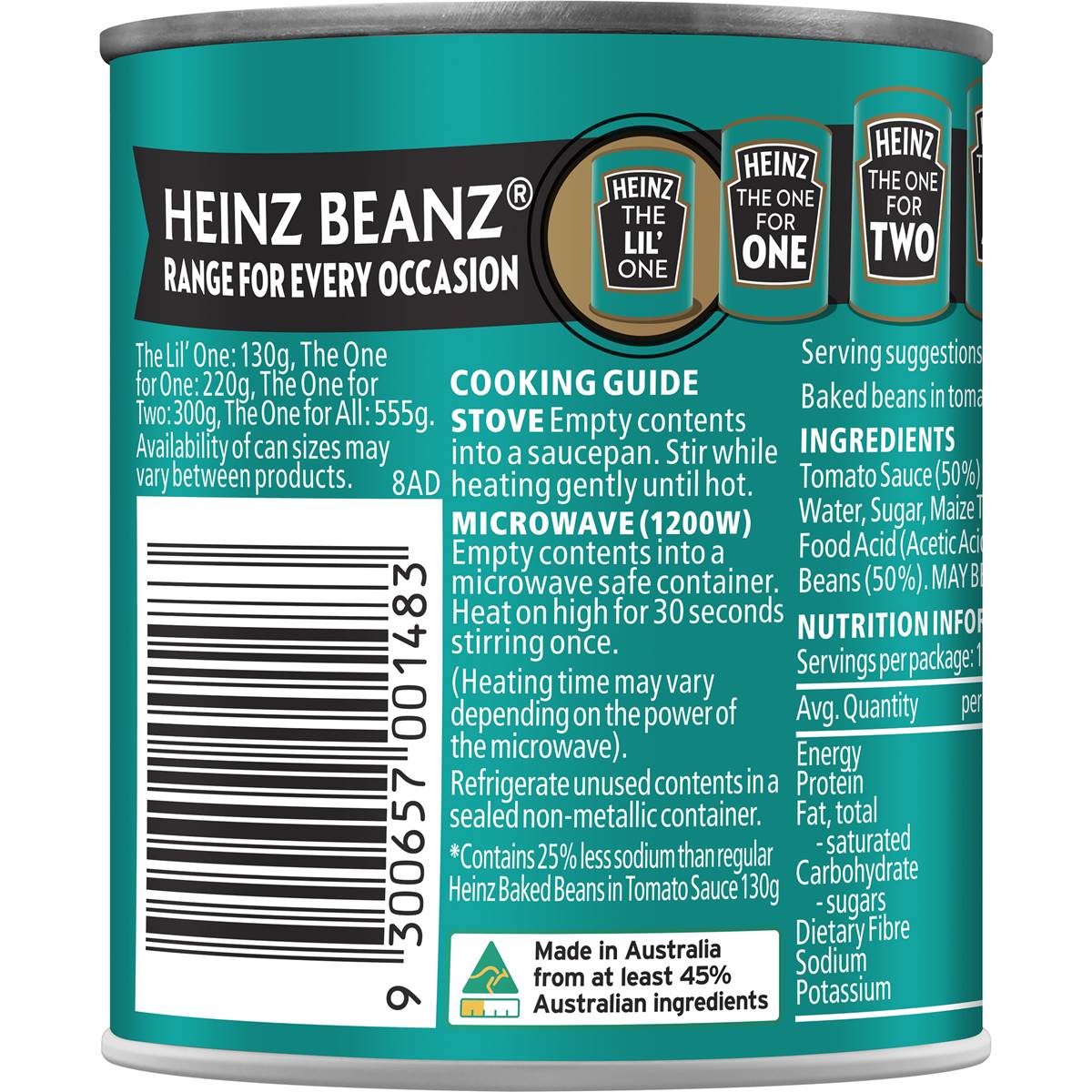Heinz Baked Beans Canned Bean Salt Reduced Breakfast Toast 120g
