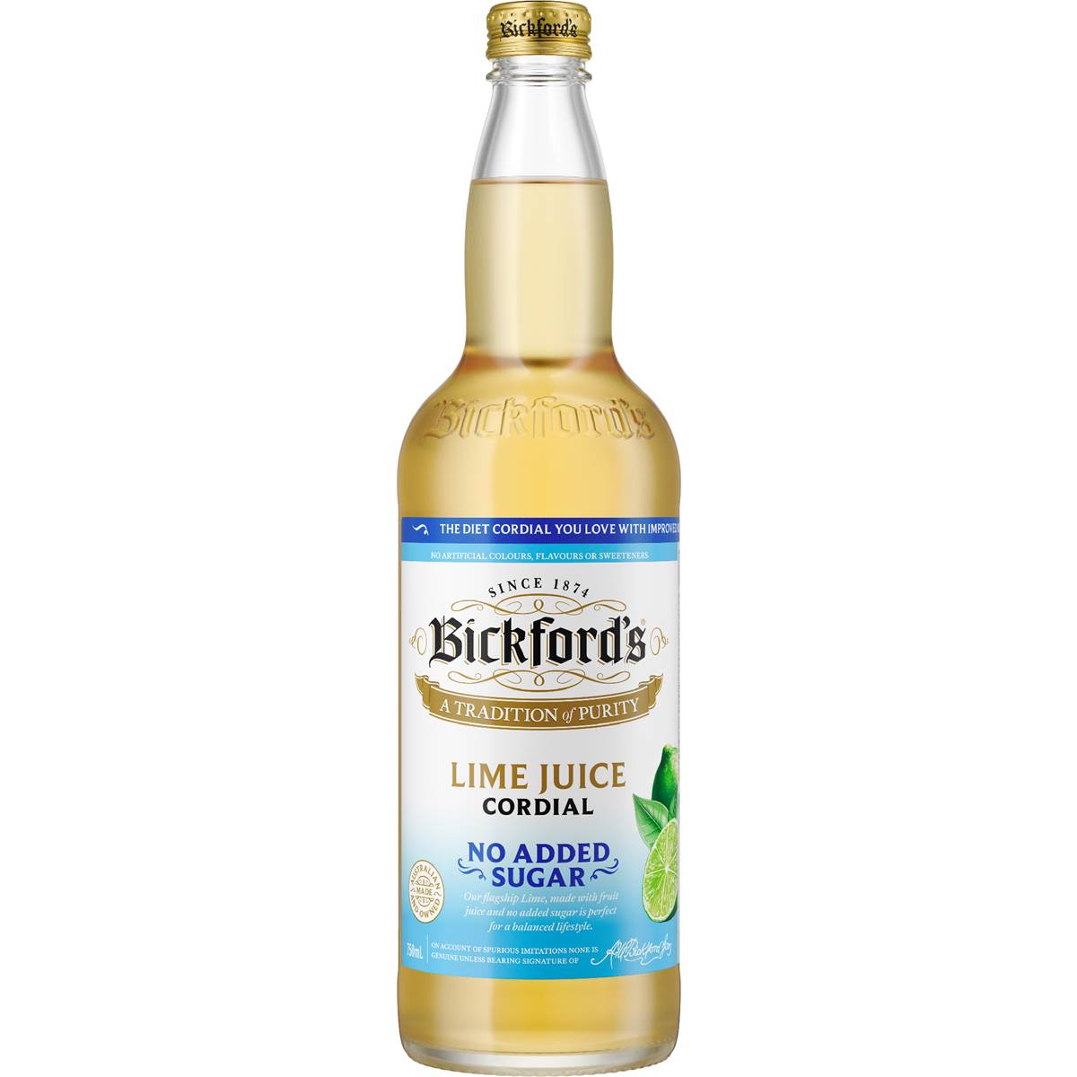 Bickford's Diet Lime Cordial 750ml Woolworths