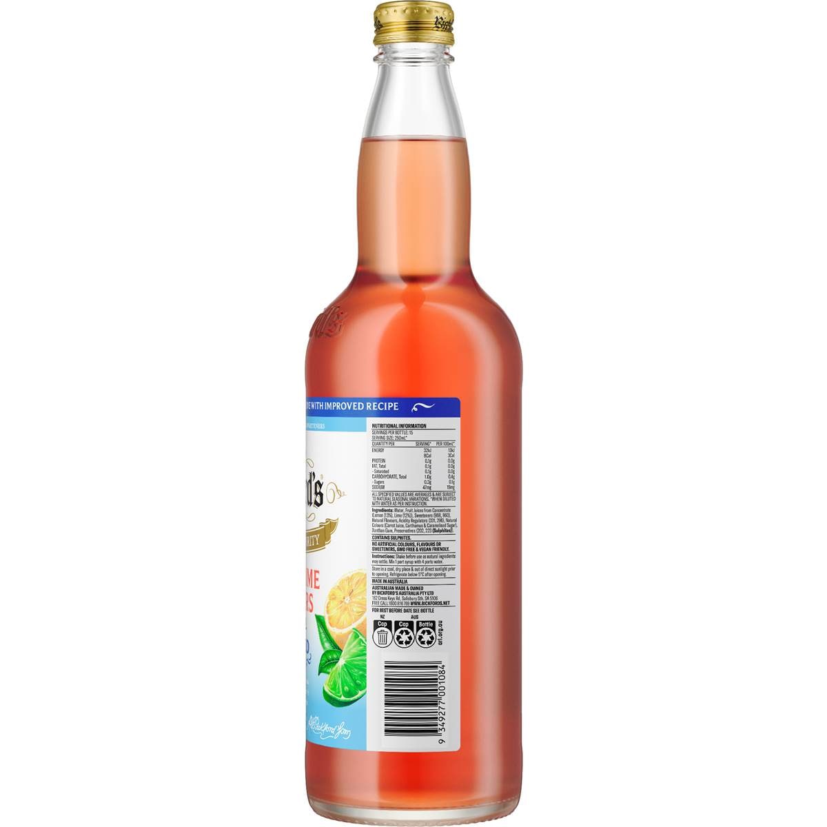 Bickford's Diet Lemon Lime & Bitters Cordial 750ml Woolworths