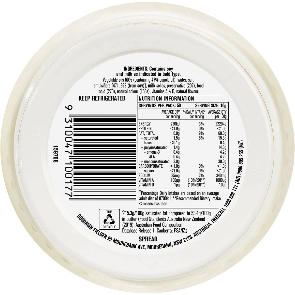 Meadowlea Canola Spread Canola Omega 3 500g Woolworths