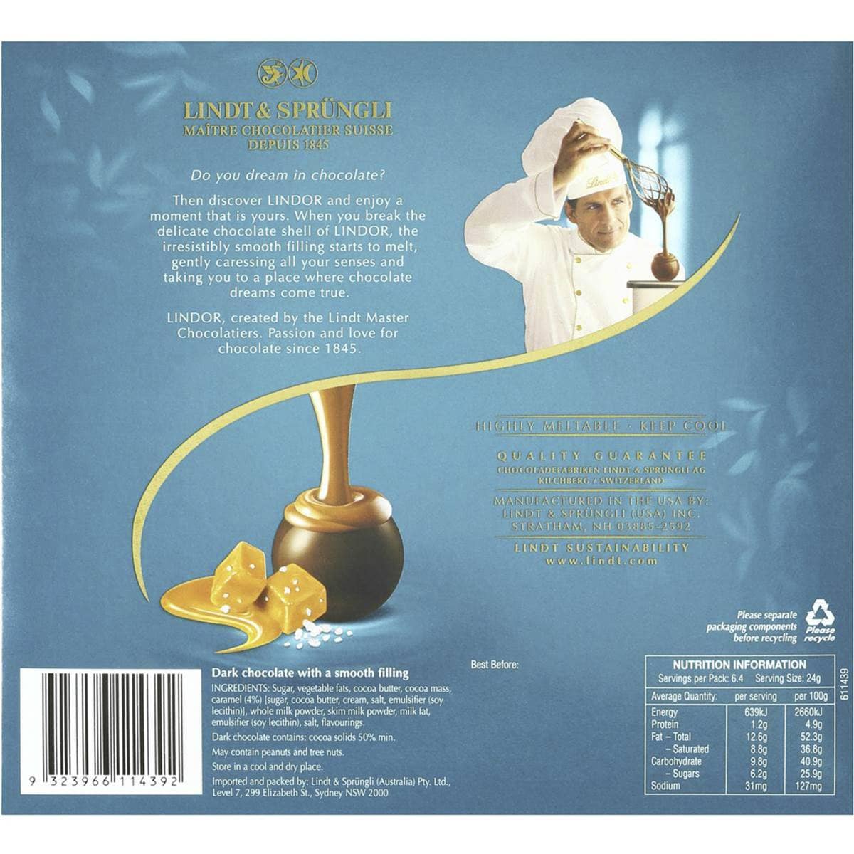 Lindt Lindor Chocolate Balls Sea Salt Caramel 150g Gift Box Woolworths